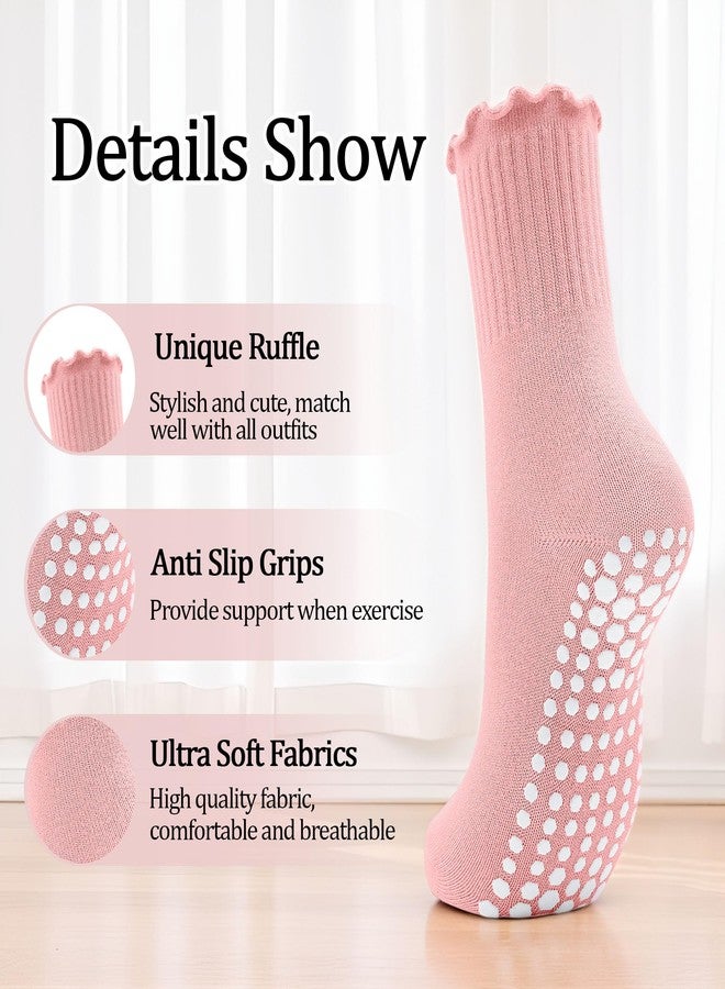 GRPSKCOS Non Slip Yoga Socks 4 Pairs Women Pilates Grip Socks for Yoga Barre Home Workout Hospital Size 5-8(#4 White+Pink+Purple+Blue, 5-8) - Image 2
